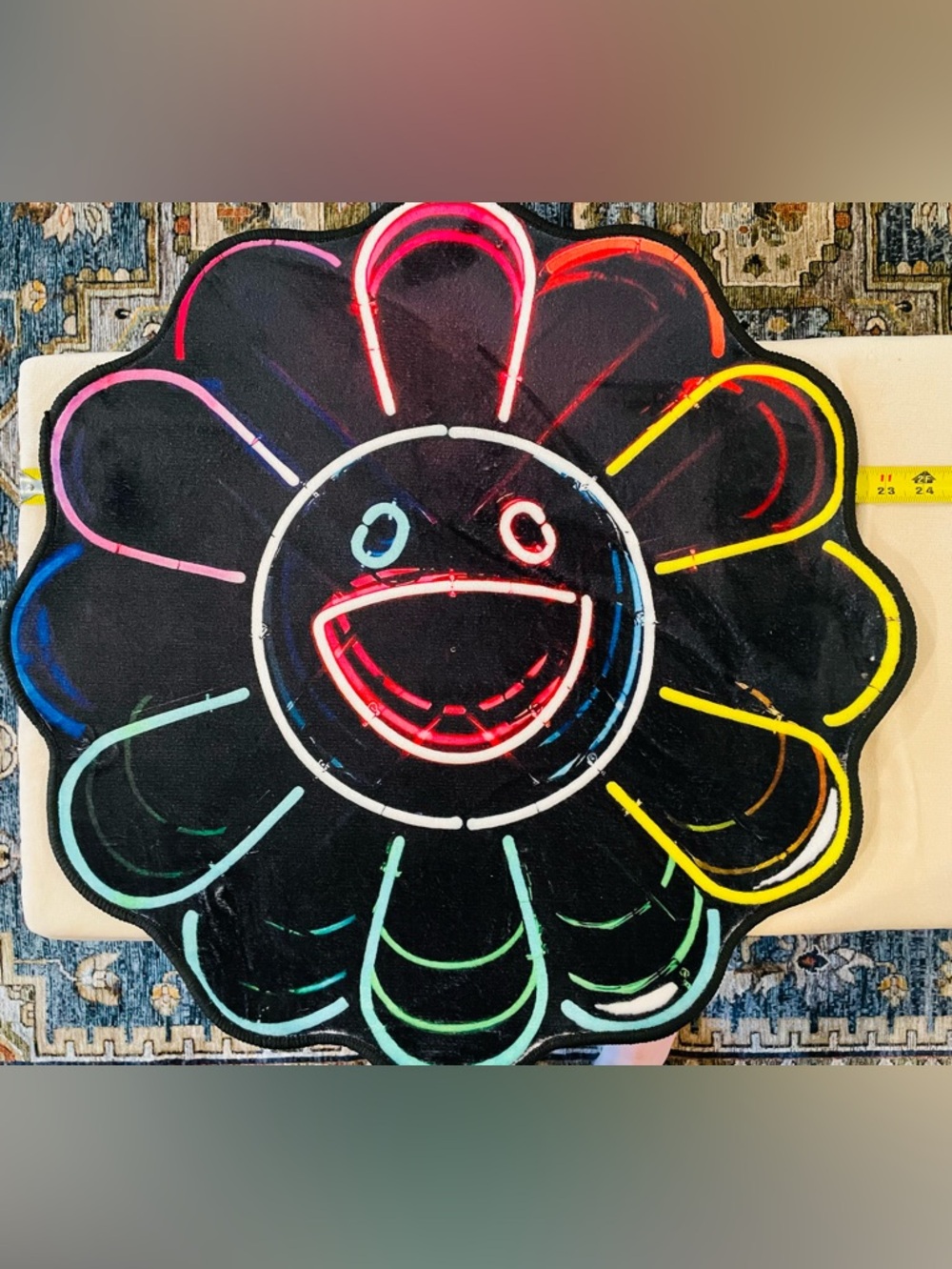 Smiling 🌈 Rainbow Sunflower 🌻 Accent Rug Chrome Hearts❤️
$40